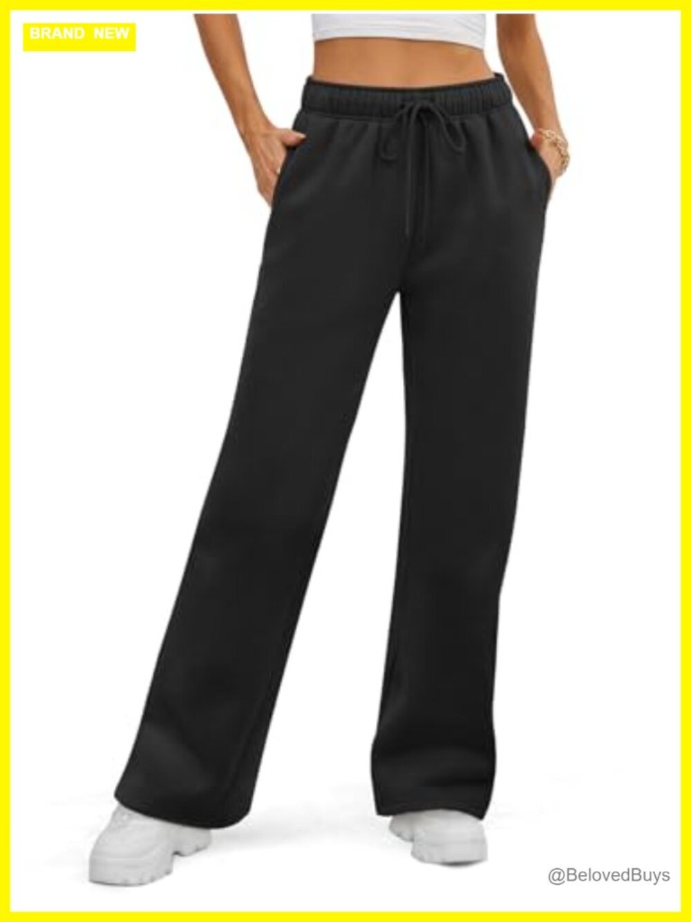 Women's Fleece Lined Wide Leg Sweatpants High Rise Drawstring Athletic Lounge